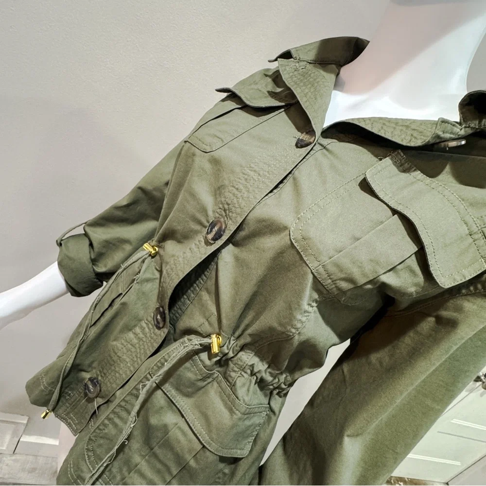 Weatherproof drawstring/ cinched waist army green utility jacket ❤️ - Picture 3 of 7